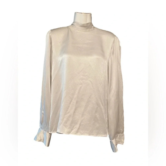 Vince Mock Neck 100% Silk Blouse Sz L - Picture 1 of 9